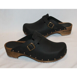 NEW WOMEN'S SANITA KRISTEL OIL SUEDE‎ WOOD HEEL CLOGS BLACK EU 40 US 8.5-9